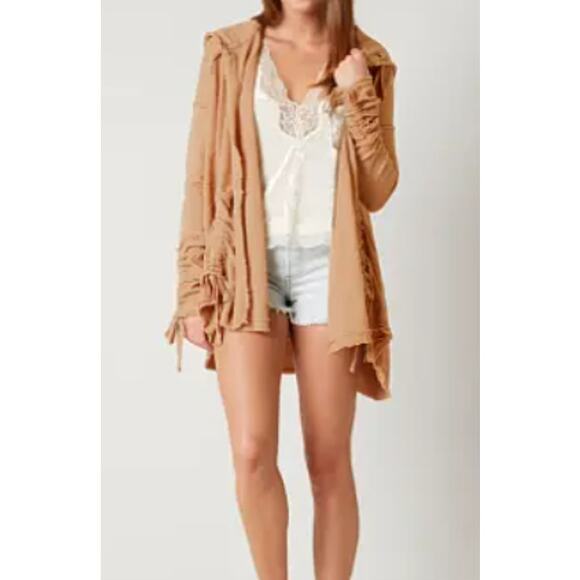 Free People Get Yer Gauze Cardigan Hoodie Ruched French Terry Oversized XS - Picture 1 of 8